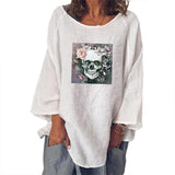 Skull Dress Women's Skull Printed Loose Top Cotton and Linen T-shirt