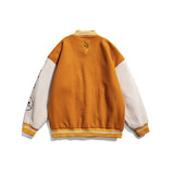 Orange Varsity Jacket Autumn Baseball Uniform Couple Cartoon Embroidered Stand Collar Long Sleeve Jacket Men