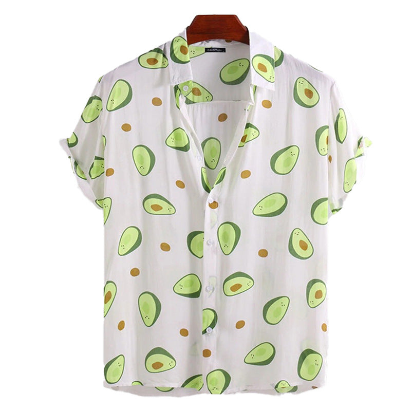 Men Hawaii Shirts Summer Casual Beach Avocado Short Sleeve
