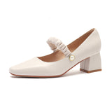 Nude Block Heels Closed Toe Chunky Heel Pumps Women's Autumn Fashion
