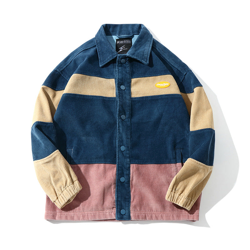 Corduroy Varsity Jacket Autumn and Winter Color Matching Corduroy Coat Men's and Women's Loose Jacket Raccoon Cotton-Padded Coat