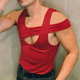 Men Rave T Shirt Hollow Sleeveless T-shirt Spring and Summer Sexy Bottoming Shirt