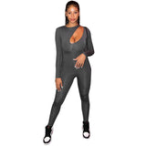 Autumn Solid Color Irregular Hollow-out Trousers Slim-Fit Trousers Jumpsuit