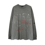 Mens Fall Outfits Retro Washed Distressed Tie-Dye Hand Painted Graffiti Printed Loose Long Sleeves T-shirt