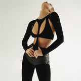 Music Festivals Rave Outfits Girls Tops Women's Spring Clothing Sexy Backless round Neck