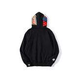 Shark Print Jacket Autumn And Winter Solid Color Blue Pink Double Hood Sweater Men And Women Zipper Fleece Padded Coat