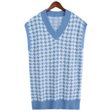 Women Fall Outfits Knitted Vest Sleeveless Houndstooth Sweater