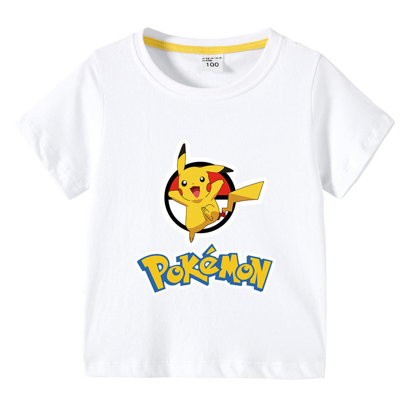 Children Pokemon Pikachu T Shirt Summer Short Sleeve T-shirt Cartoon Cotton Leisure Sports