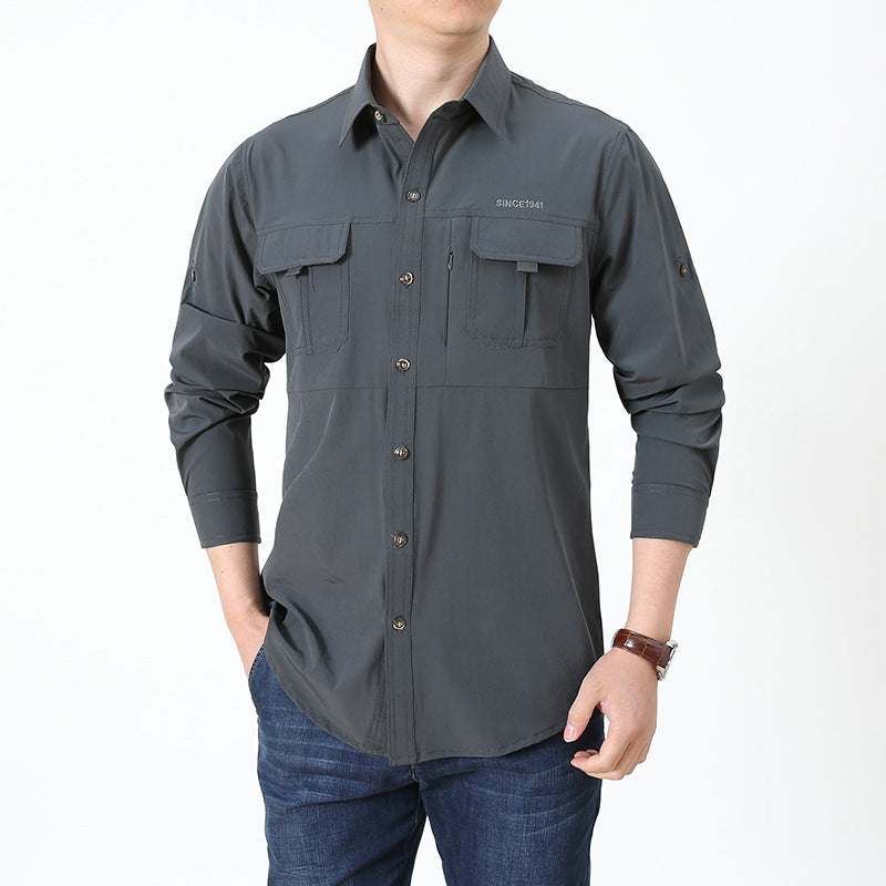 Men's Habit Shirts Spring Long Sleeve Shirt Men's Solid Color Short Sleeve Casual Men's
