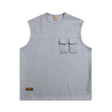 Men Sweater Vest Solid Color Pocket Decorative Vest T-shirt Men's Loose round Neck Waistcoat Vest Sleeveless T-shirt