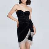 Women Spring Dress Chest-Wrapped Dress Sexy off-Shoulder Stretch Velvet Irregular Dress