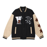 The Bears Varsity Jacket Cartoon Bear Embroidery Stitching Baseball Uniform Jacket Men's Loose Lapel Flight Jacket