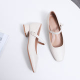 Nude Block Heels Closed Toe Chunky Heel Pumps Spring Concise