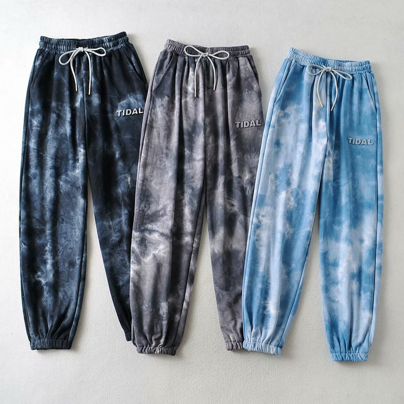 Women Fall Fall Three-Color Tie-Dyed Sweatpants Elastic Waist Ankle-Tied Sweatpants