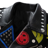 Women Leather Jacket Biker Motorcycle Coat Women's Graffiti Printing Coat Women's Jacket