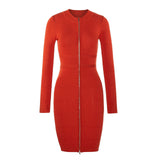 Women Spring Dress Knitted Dress Long Sleeve Zipper Tight Woolen Skirt Women