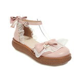 Flat Dress Sandals Spring Retro Round Head Thick Bottom Bow Buckle Sandals for Women