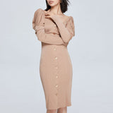 Women Spring Dress Stacked Long Sleeve Ladies Dress Spring and Autumn Tight Slimming Midi Dress