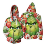 Grinch Hoodie Christmas Sweater Couple 3D Cardigan Sweater plus Size Sports