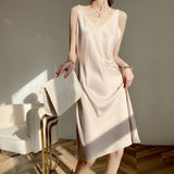 Satin Dress Women's Silk Slip Dress Summer Inner Match Mid-Length Satin Slim Fit