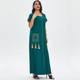 Muslim Women Stylish Kashibo Abaya Muslim Ladies Long Gown Islamic Clothing Jilbab Jalabiya Summer Short Sleeve Maxi Dress