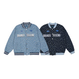 Men Denim Coat Jean Jackets Washed Distressed Letters Embroidered Denim Jacket Men's Loose Stand-up Collar Jacket Denim Jacket