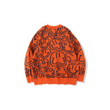 Mens Fall Outfits Smiley Face Jacquard Knitted Sweater Men's Loose Street Couple Casual Top