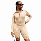 Autumn inside-out Wear Solid Color Long Sleeve Sexy Tight Shorts Jumpsuit