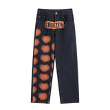 Man Fall Outfits Cargo Pants Vibe High Street Style Love Heart Letter Printing Overalls All-Match Loose Straight Trousers