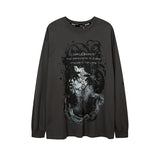 Mens Fall Outfits Graffiti Letter Printed Loose Long Sleeves T-shirt Men and Women Couple round Neck Sweater
