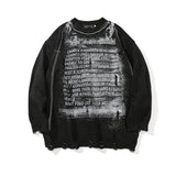 Mens Fall Outfits Dark Retro High Street Letter Graffiti Ripped Sweater Men's Pullover Sweater Top