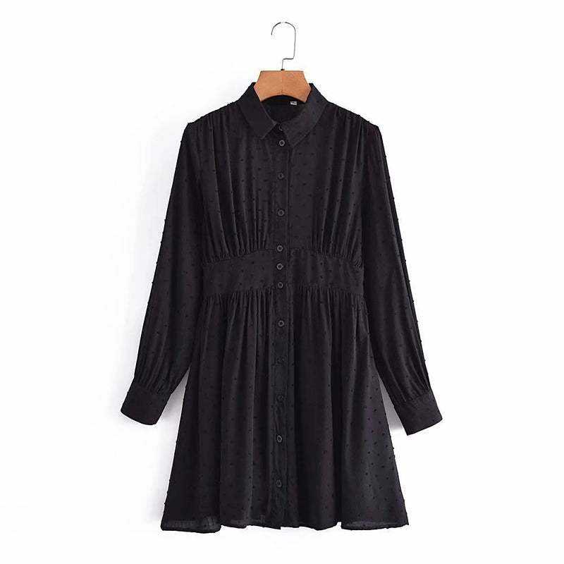 Women Fall Fall Jacquard Slim-Fit Waist Dress Single-Breasted Pleated Skirt