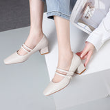 Nude Block Heels Closed Toe Pumps Women's High Heels Women