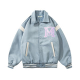 Baby Blue Varsity Jacket Baggy Coat Men's and Women's Autumn