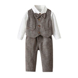 Children Boy Formal Shirt & Suspender Pants 2 Piece Set Children's Clothing Autumn Boy Long Sleeve Gentleman Suit Gown