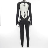 Spring round Neck Backless Long Sleeves Tether Spaghetti Strap Bra One-Piece Casual Trousers