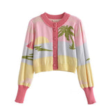 Women Fall Outfits Autumn Colorized Sweater Cardigan Single-Breasted Short Top