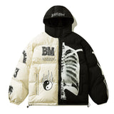 Skeleton Varsity Jacket Thermal Cotton-Padded Coat Men and Women Loose Hooded