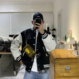 Black Varsity Jacket Racer Jacket Autumn and Winter Baseball Collar Jacket Fashion Racing Suit Coat Woolen Jacket