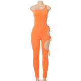 Summer Irregular Sexy Hollow-out One-Shoulder Strap Tight Trousers Jumpsuit
