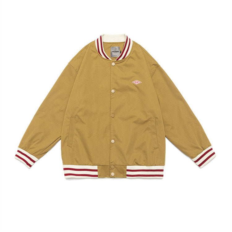 Yellow Varsity Jacket Men's Autumn Coat Campus Striped Stitching Hemline Youth Casual Jacket
