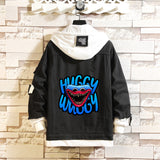 Comic Denim Jacket Men and Women Fashion Hooded Denim Jacket Spring and Autumn