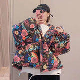 Women Winter Coats Puffer Jacket down Coat Winter Cartoon Childlike Graffiti Hooded down Jacket Coat