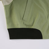 Green Cropped Varsity Jacket Colorblock Baseball Uniform Zip Jacket