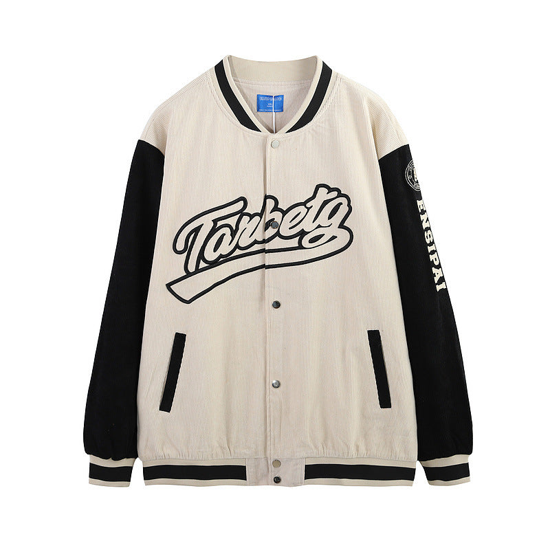 Cream Color Varsity Jacket Men Casual Loose Jacket