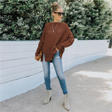 Women's Fall Outfits Autumn round Neck Long Sleeve Hollow Sweater Women's Loose Sweater Winter