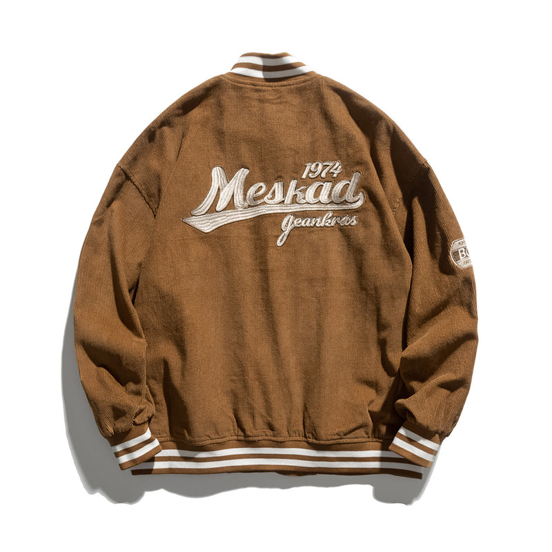 College Jacket Letter Embroidered Jacket Vintage Corduroy Loose Casual Baseball Jacket