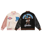 White Varsity Jacket Blackair Fall Winter Coat Street Angel Towel Embroidery Pu Sleeve Men's Baseball Jacket