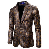 Bohemian Chic Wedding Guest Men Attire One-Button Suit Bronzing Python Print Suit Dress Costume