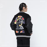 Skeleton Varsity Jacket Autumn and Winter Hip Hop Skull Embroidered Jacket Men's Loose